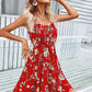 Floral Print Short Dress Women Summer Backless Beach Sundress Casual Sleeveless Lace-up Dresses