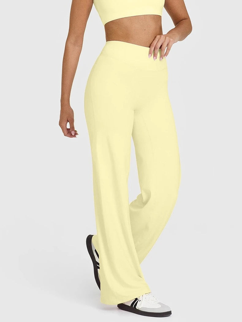 Women's Mid Waist Sport Trousers Wide-Leg Pants Ultra Soft Yoga Pilates Running Gym Pants