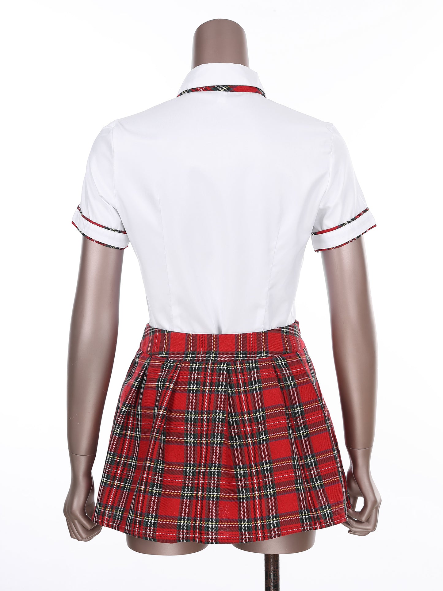 Women's Cosplay Costume Adult School Uniform Short Sleeve Shirt with Plaid Skirt for Halloween Role Play Party The Clothing Company Sydney