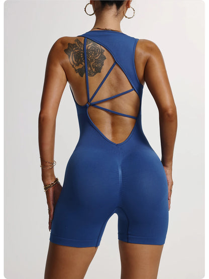 One Piece Seamless Yoga Jumpsuit Backless Romper Criss Cross Bodysuit Womens Workout Gym Fitness Clothing