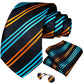 Designer Striped Silk Classic Ties For Men Wedding Accessories Gift For Men Neck Tie Set Pocket Square Cufflinks Set