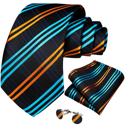 Designer Striped Silk Classic Ties For Men Wedding Accessories Gift For Men Neck Tie Set Pocket Square Cufflinks Set - The Clothing Company Sydney