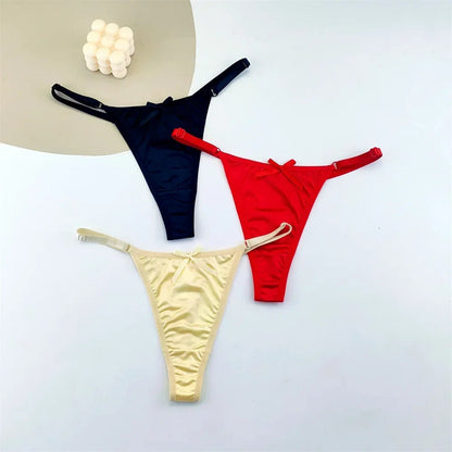 3 Pack Adjustable Satin Thong G-string Underwear Low Waist T Back Bow Lingerie Briefs The Clothing Company Sydney