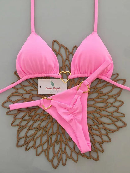 Brazilian swimsuit set from The Clothing Company Sydney featuring lace-up print, backless design, and micro thong style swimwear.