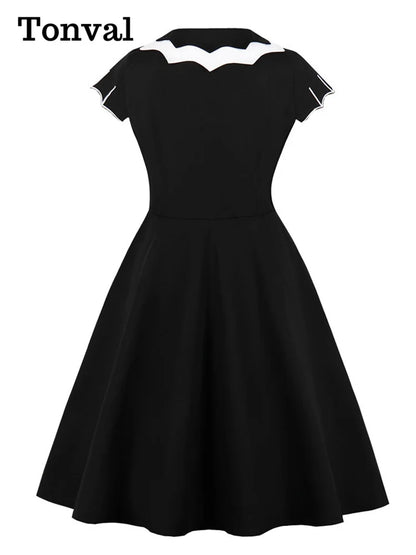 Bat Embroidery Halloween Costumes Party Vintage Dresses Cap Sleeve Keyhole Front Retro A Line Dress