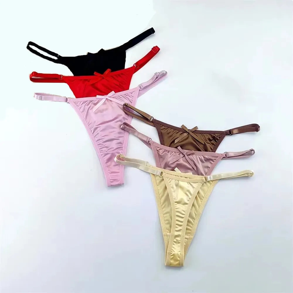 3 Pack Adjustable Satin Thong G-string Underwear Low Waist T Back Bow Lingerie Briefs The Clothing Company Sydney