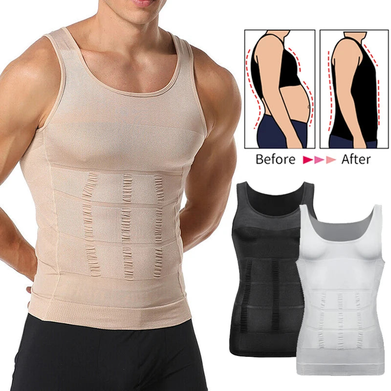 Men's Body Shaper Vest Shirt Abs Gym Workout Compression Tank Top Sleeveless Shapewear