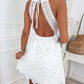 Womens Mini Sleeveless V Neck White Evening Party Hollow-Out Backless Lace Y2k Dress