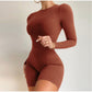 Casual Women's Knitted Bodycon Jumpsuit Fashion Long Sleeve Short Sport One-piece Suit Spring Back Zipper Yoga Playsuit The Clothing Company Sydney