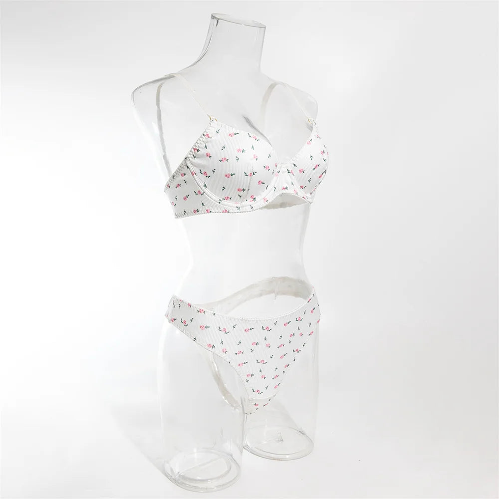 Knitted Lingerie 2 Piece Set Fashion Flower Printing Push Up Bras And Panties Suits Outfits The Clothing Company Sydney