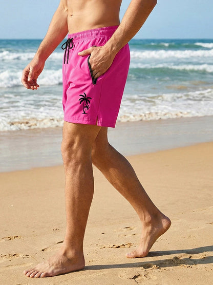 Men's Palm Tree Print Board Shorts Summer Casual Beach Mesh Liner Zipper Pockets Quick Dry Swim Trunks Swimwear The Clothing Company Sydney