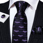 Silk Tie For Men Novelty Animal Black Stripe Necktie Pocket Square Cufflinks Set Wedding Party Outfit Set