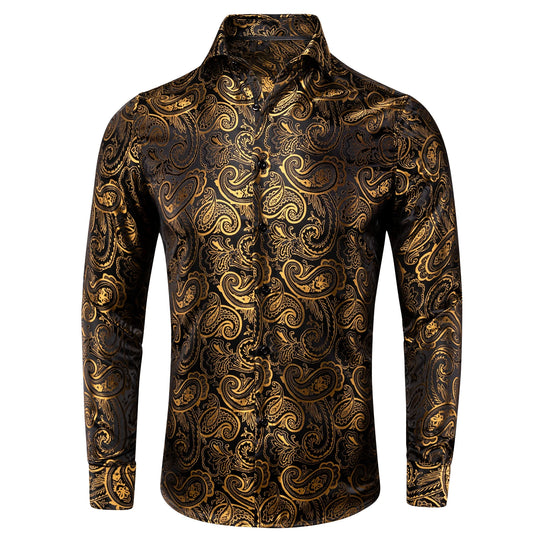 Hi-Tie Long Sleeve Silk Shirts for Men Suit Dress Outwear Male Slim Wedding Floral Paisley Gold Blue Red The Clothing Company Sydney