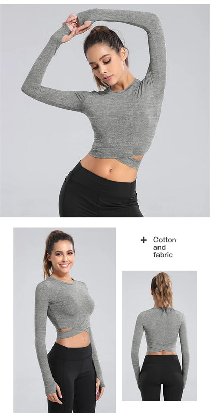 Long Sleeve Midriff Yoga Tops Sports Fitness Crop Top Gym Shirts Slim Fit Running Tank Tops Criss Cross Top The Clothing Company Sydney