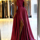 Burgundy Satin Beach Maxi Women Side Slit Adjustable Straps Evening Prom Dress Bridesmaid Dresses The Clothing Company Sydney