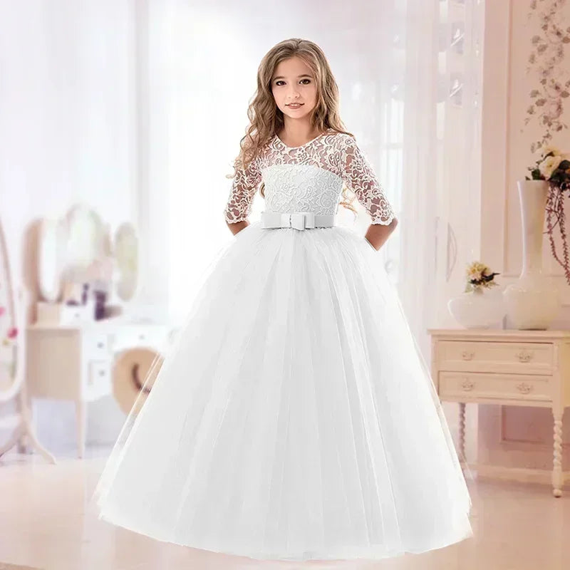 Teens Girls Princess Dress for Party Ball Gown Wedding White Dresses Kids Birthday Bridesmaid Costume Lace Flower Pageant Dress The Clothing Company Sydney