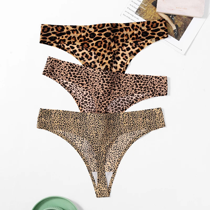 3 Pack Women's Panties Leopard Print Thongs Seamless Underwear Lingerie G-Strings T-Back