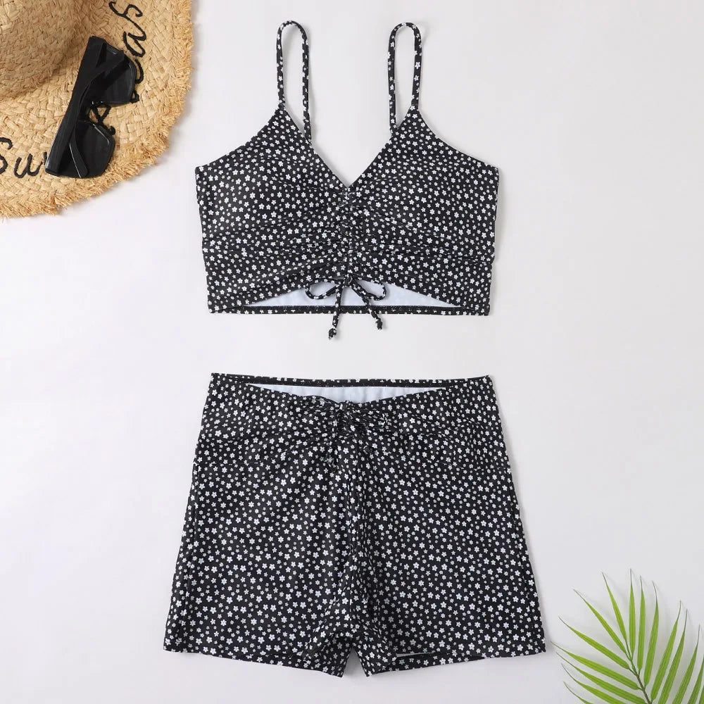 2 Piece High Waist Bikini Swimsuit Women Push Up Bikini Floral Swimsuit Print Swimwear Swim Trunks Bathing Suit