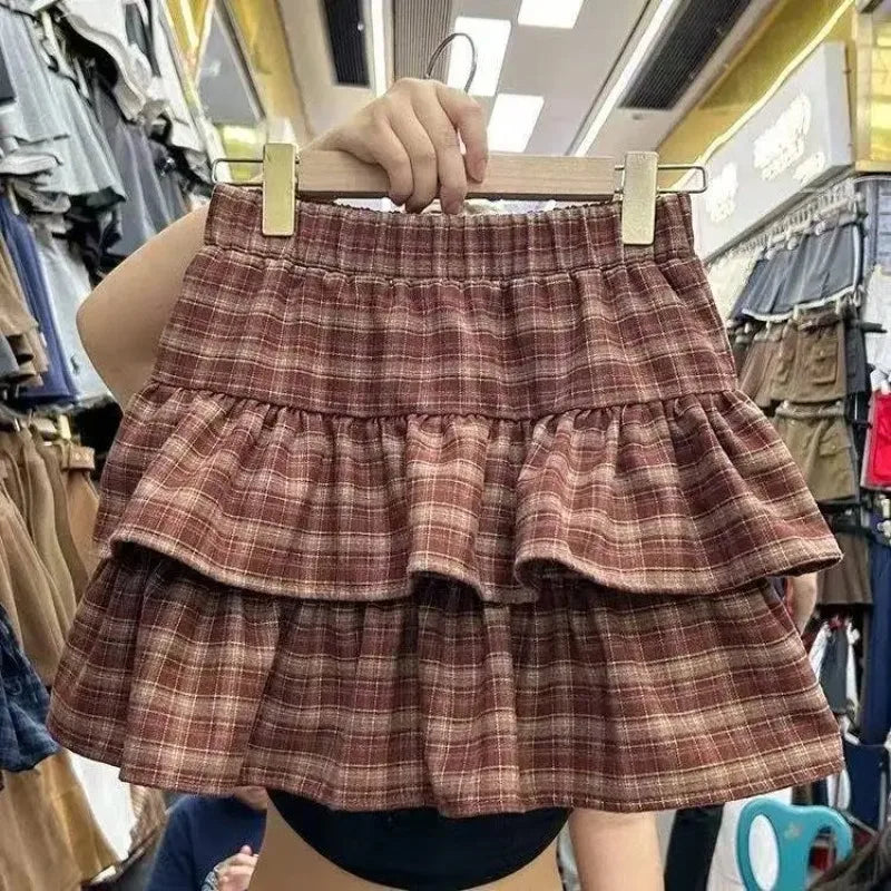 Y2k Cute Ruffled Plaid Skirt Punk Rock Casual Women's Skirts