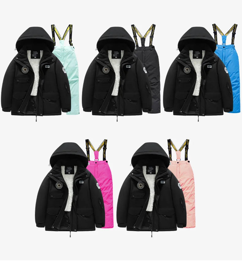 2 Piece Winter Children's skiing suit windproof Jacket and Pants waterproof thick coat for warm Snow Ski Set