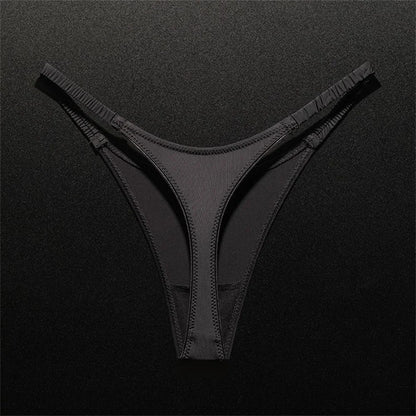 High Slit Ice Silk Thong with Elastic Pleated Waistband Sports V-shape Fitness G-string Plus Size Panties