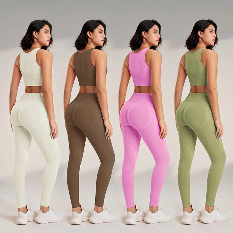 Yoga Matching Outfit Set Women's High Waist Leggings and Top Two Piece Seamless Fitness Exercise Fitness Workout Activewear The Clothing Company Sydney