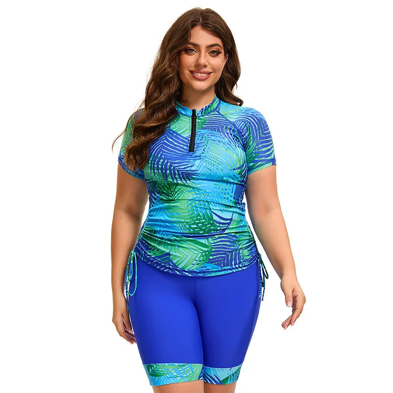 Plus size tropical plants printed tankini swimsuit and shorts set by The Clothing Company Sydney