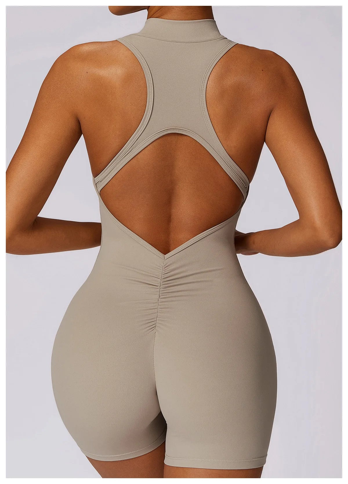 V Back Scrunch Sports Jumpsuit Women Gym Rompers Sleeveless Sportswear Zipper One-Piece Suit Yoga Clothing