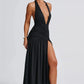 Halter Deep V Neck Backless Maxi Sleeveless Thigh High Split Long Dress The Clothing Company Sydney