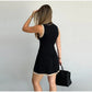 Women's Knitted O-neck Mini Dress Elegant Sleeveless High Waist Pleated Dresses