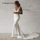 Mermaid Wedding Dress V-Neck Open Back Boho Wedding Gown Simple Plain Long Train Buttons Beach Bridal Dress The Clothing Company Sydney