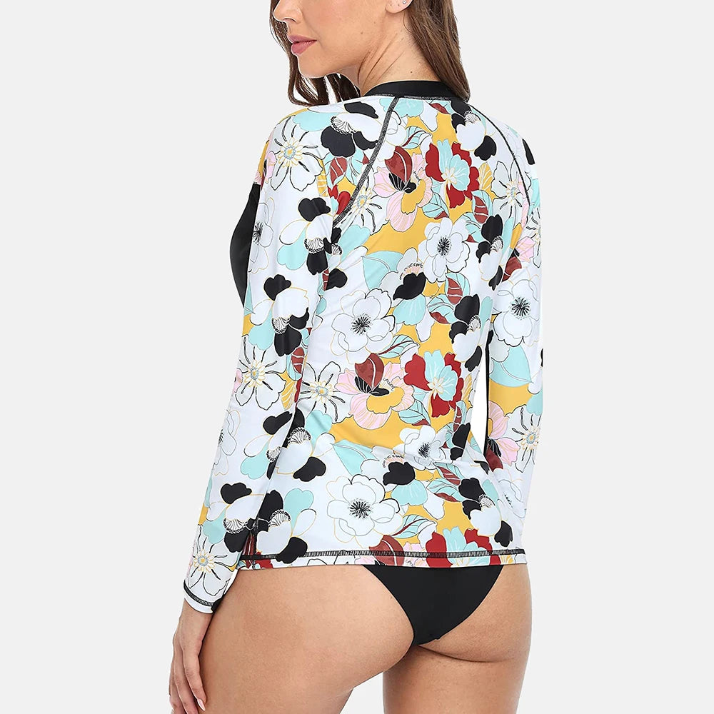 Women Long Sleeve Zipper Rashguard Top Floral Print Rush guard Swimwear Surfing UPF50+ Swimwsuit The Clothing Company Sydney