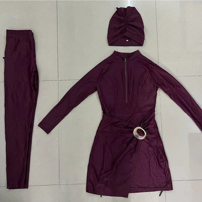 3 Piece Conservative Long-Sleeved Dress Fully Covered Retro Cross Swimwear Beach Swimsuit Set The Clothing Company Sydney