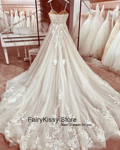 Spaghetti Straps Mesh See Through Exposed Bonin Wedding Dresses Backless Princess Lace Bridal Dress The Clothing Company Sydney