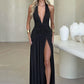 Halter Deep V Neck Backless Maxi Sleeveless Thigh High Split Long Dress The Clothing Company Sydney