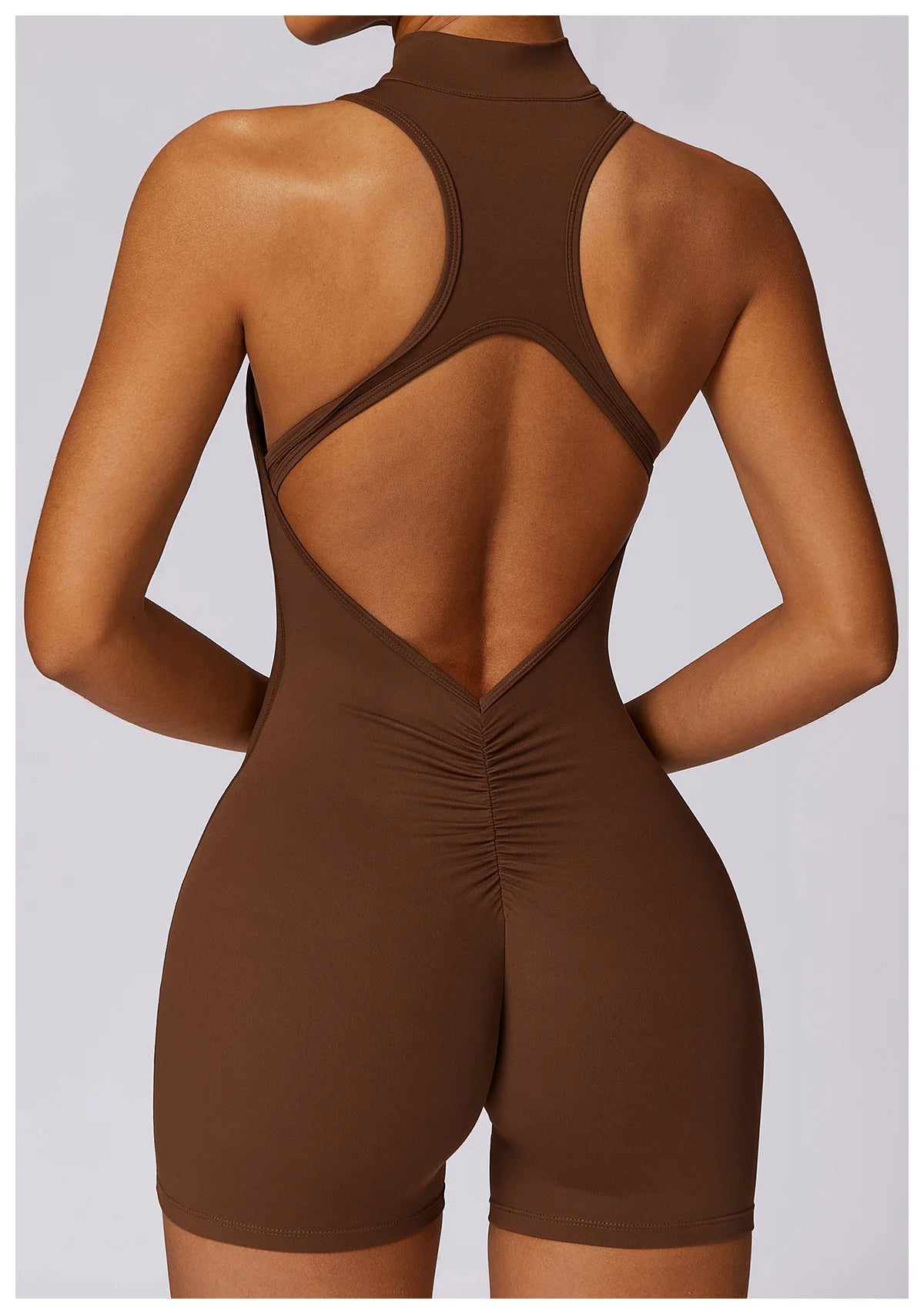 V Back Scrunch Sports Jumpsuit Women Gym Rompers Sleeveless Sportswear Zipper One-Piece Suit Yoga Clothing