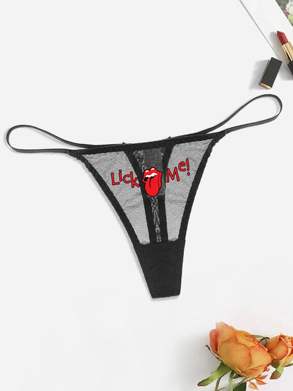 Fashion Solid Colour Mesh Mouth & Letter Printing  Low Waist Panty Lingerie For Woman Ladies Thong Underwear The Clothing Company Sydney
