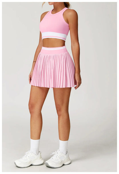 2 Piece Yoga Suit Yoga Sports Women Tennis Fitness Suit Running Sports Short Skirt Yoga Set Workout Set Athletic Wear