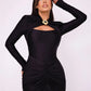 Hollow Out Long Sleeve Maxi Dress Gown Autumn Winter New Metal Buckle Ruched Slit Long Elegant Dress