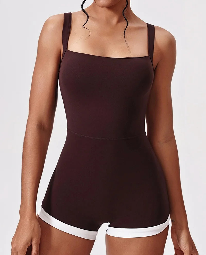 Women's Brown Yoga Jumpsuit Sports One Piece Suit Gym Fitness Bodysuit Workout Romper Overall Sportswear The Clothing Company Sydney