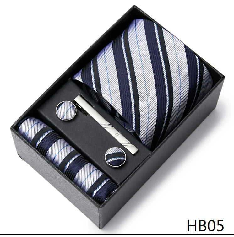 5 piece 7.5 cm Width Tie Sets Black Men's Tie Hankerchiefs Cufflinks clip Box wedding gift handmade Necktie Set The Clothing Company Sydney