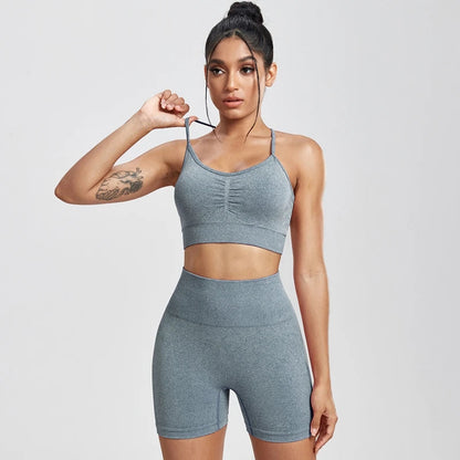 Womens Two Piece Set Peach Shorts Trackuists Gym Yoga Running Halter Fitness Shorts Push Up Bra Top Set The Clothing Company Sydney