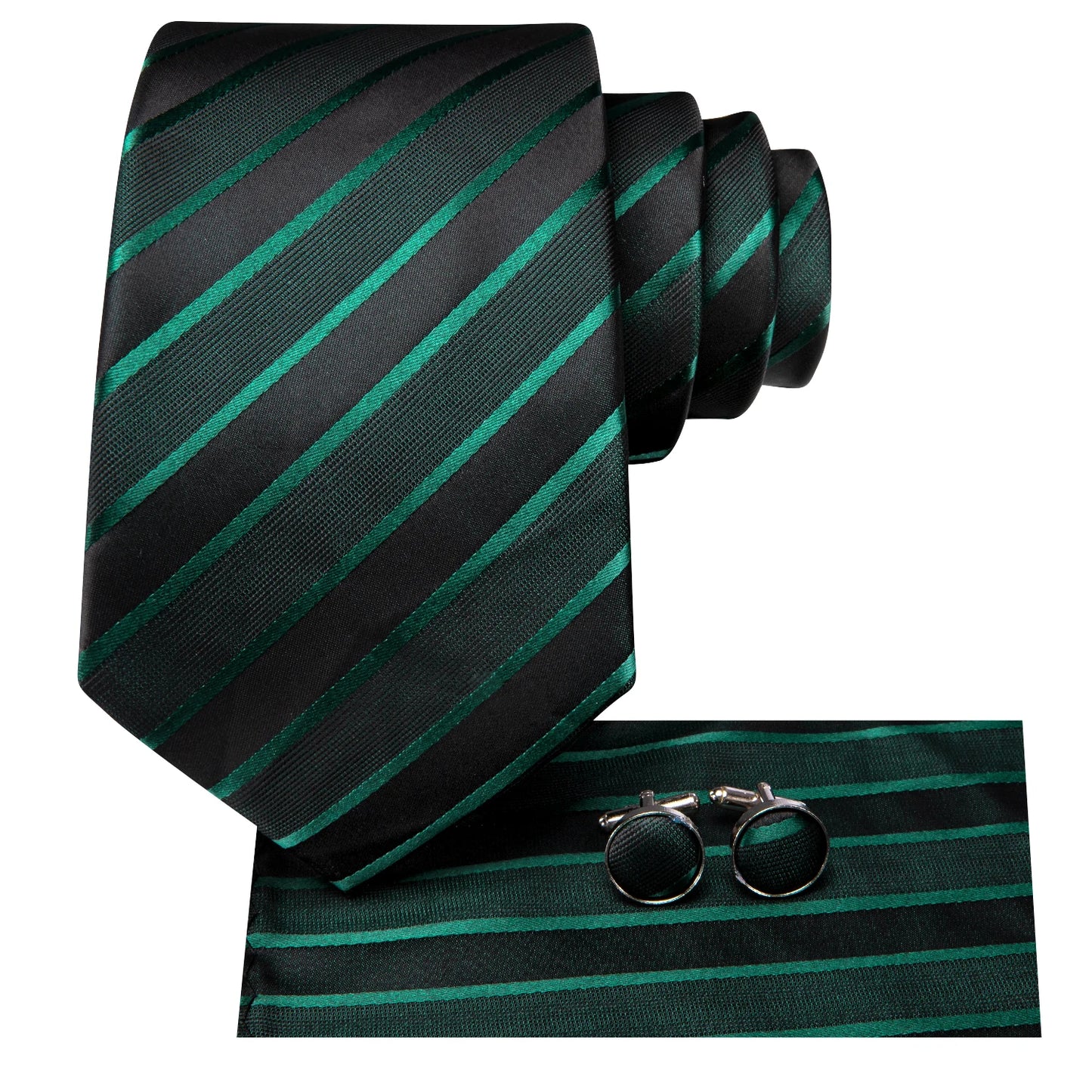 Black Green Striped Silk Ties Wedding Accessories Mens Necktie Pocket Square Cufflinks Gift Set The Clothing Company Sydney