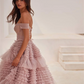 Pink Off Shoulder Tulle Prom Dress Elegant Multi layer A-line Lace Up Back Sleeveless Evening Dress The Clothing Company Sydney