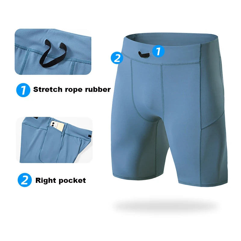 Men's Compression Quick Dry Bodybuilding Tights Fitness Leggings Elastic Waist Sport Bottoms Gym Running Shorts