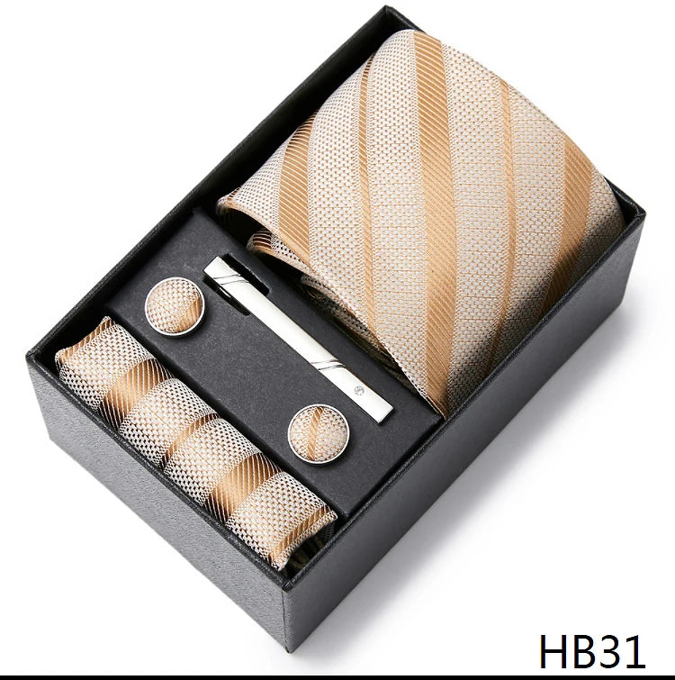 7.5 cm Width Tie Sets Black Men's Tie Hankerchiefs Cufflinks clip Box wedding gift handmade Necktie Set The Clothing Company Sydney