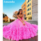 Strapless Hot Pink Evening Dress Princess Puffy A-line Party Dress 2024 Tulle Sweep Tail Multi layer Dress The Clothing Company Sydney