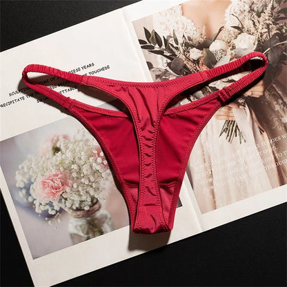High Slit Ice Silk Thong with Elastic Pleated Waistband Sports V-shape Fitness G-string Plus Size Panties