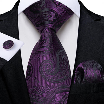 Luxury Purple Paisley Silk Tie Set for Men – 8cm Gift Set The Clothing Company Sydney