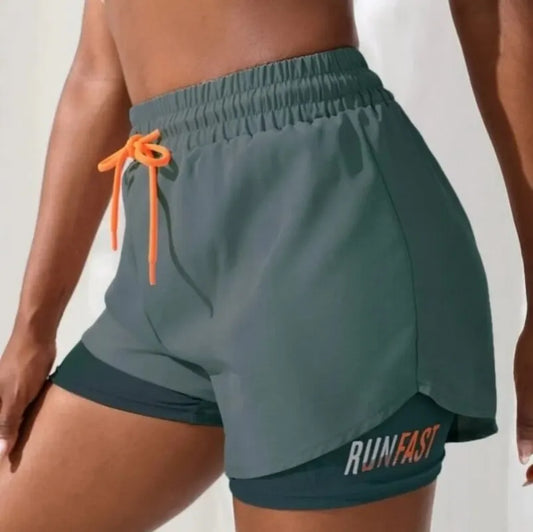 Women's High Rise Yoga Shorts With Elastic Running Shorts Two Pieces Pants With Inside Layer